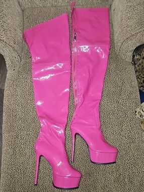Hot Pink Over-the-Knee Platform Stiletto Boots